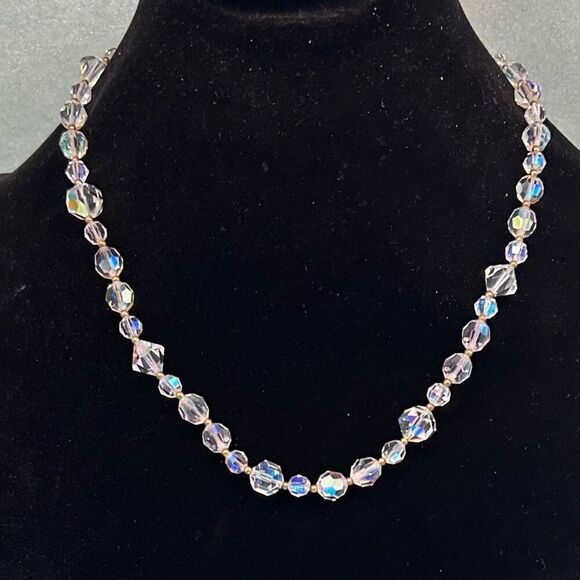Vintage Aurora Borealis Ascending Faceted Crystal Multi Beads Necklace - Picture 2 of 5